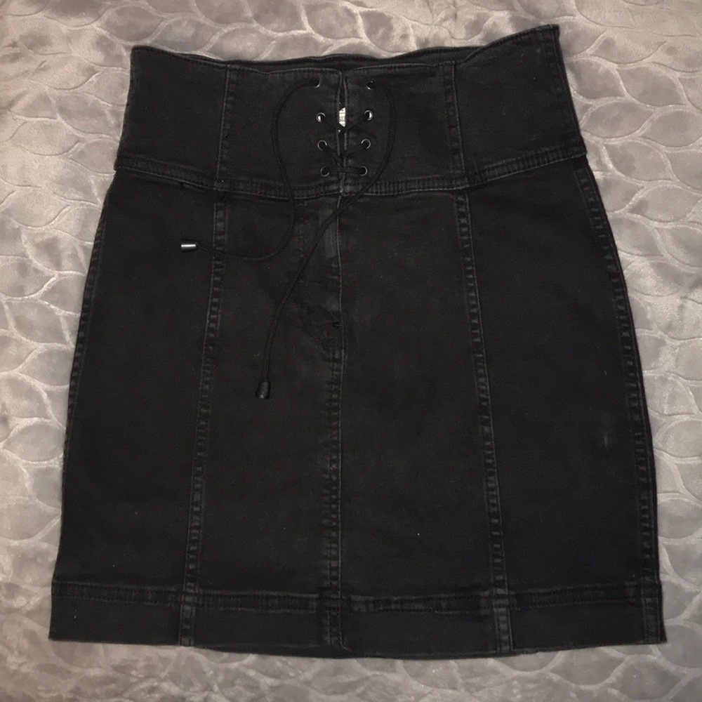 Free People black denim skirt